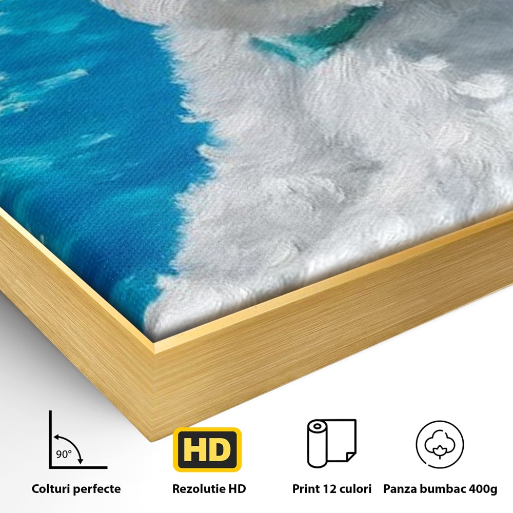 Tablou Canvas Premium, LuxCanva® M1300, Norisor Langa Apa, Bichon, Catel, Vara, Piscina, Soare, Azur, Pufos, Apa, Caldura, Adorabil, Vacanta, Birou, Living, Camera Copil