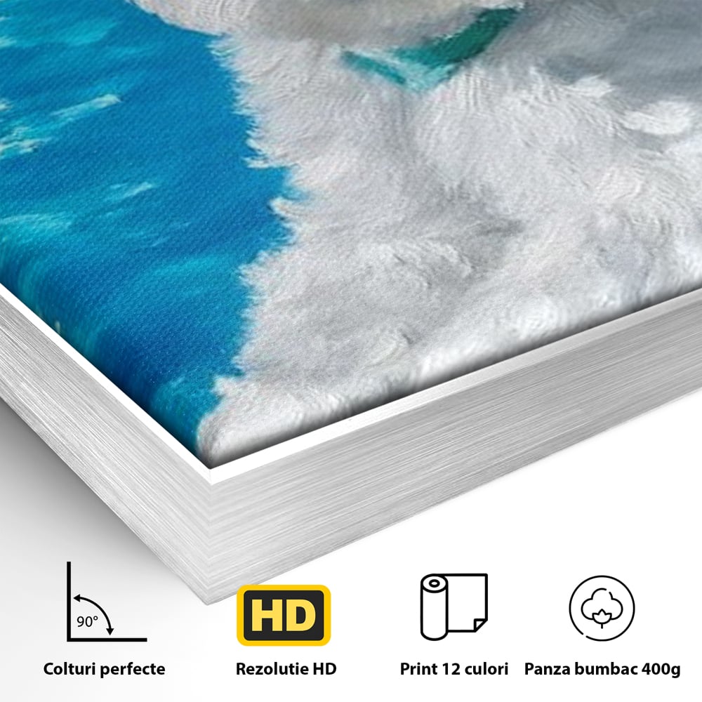 Tablou Canvas Premium, LuxCanva® M1300, Norisor Langa Apa, Bichon, Catel, Vara, Piscina, Soare, Azur, Pufos, Apa, Caldura, Adorabil, Vacanta, Birou, Living, Camera Copil