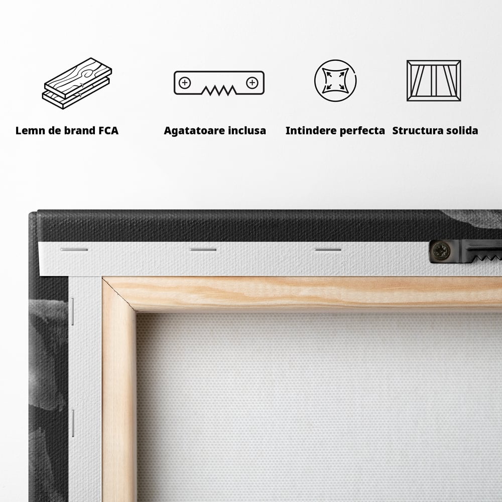 Tablou Canvas Premium, LuxCanva® M1302, Umbrele Savanei, Animale, Salbaticie, Safari, Elefanti, Familie, Alb si Negru, Grup, Dinamism, Intuneric, Birou, Living, Camera Copil