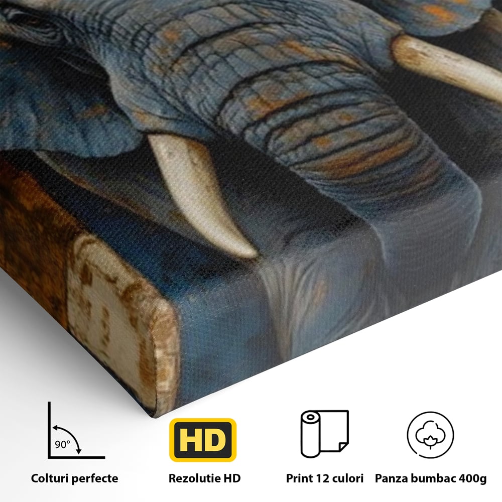 Premium-Leinwandkunst, LuxCanva® M1304, Story Layers, Textur, Malerei, Realistisch, Tier, Elefant, Urban, Linien, Afrikanisch, Moderne Kunst, Büro, Wohnen, Kinderzimmer