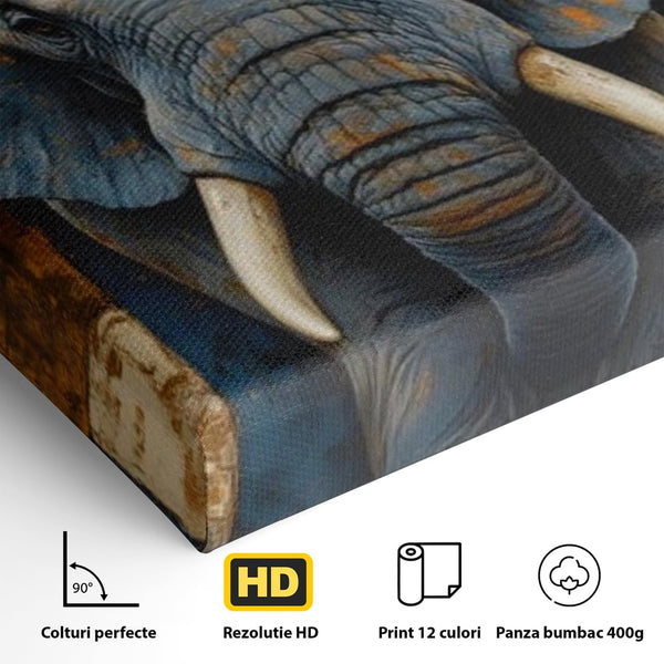 Premium-Leinwandkunst, LuxCanva® M1304, Story Layers, Textur, Malerei, Realistisch, Tier, Elefant, Urban, Linien, Afrikanisch, Moderne Kunst, Büro, Wohnen, Kinderzimmer