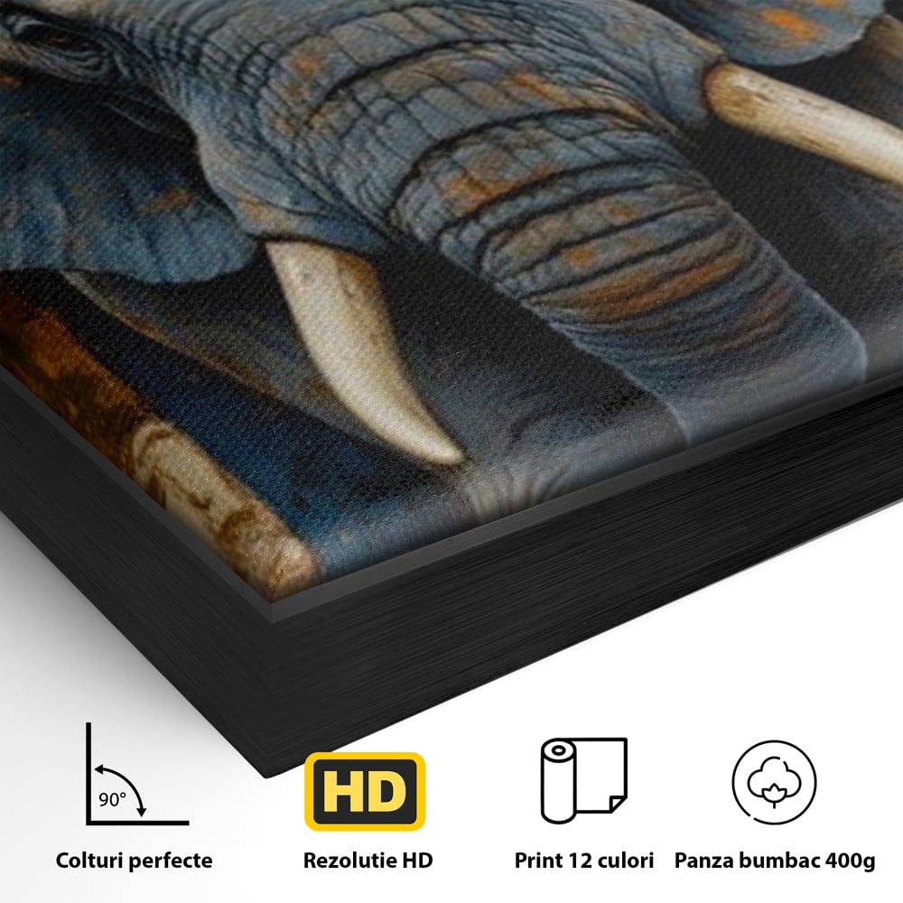 Premium-Leinwandkunst, LuxCanva® M1304, Story Layers, Textur, Malerei, Realistisch, Tier, Elefant, Urban, Linien, Afrikanisch, Moderne Kunst, Büro, Wohnen, Kinderzimmer