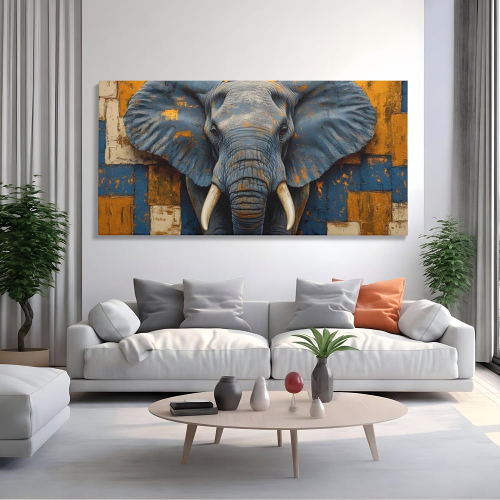Premium-Leinwandkunst, LuxCanva® M1304, Story Layers, Textur, Malerei, Realistisch, Tier, Elefant, Urban, Linien, Afrikanisch, Moderne Kunst, Büro, Wohnen, Kinderzimmer
