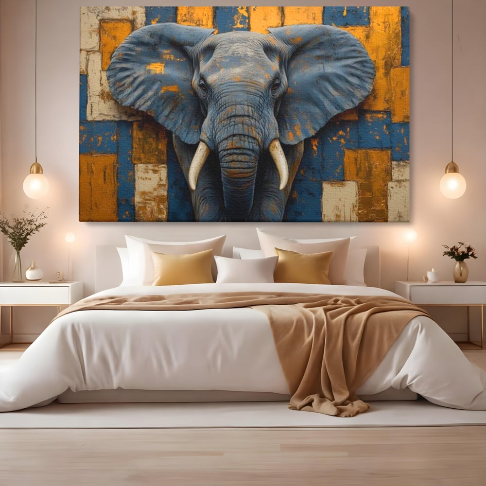 Premium-Leinwandkunst, LuxCanva® M1304, Story Layers, Textur, Malerei, Realistisch, Tier, Elefant, Urban, Linien, Afrikanisch, Moderne Kunst, Büro, Wohnen, Kinderzimmer