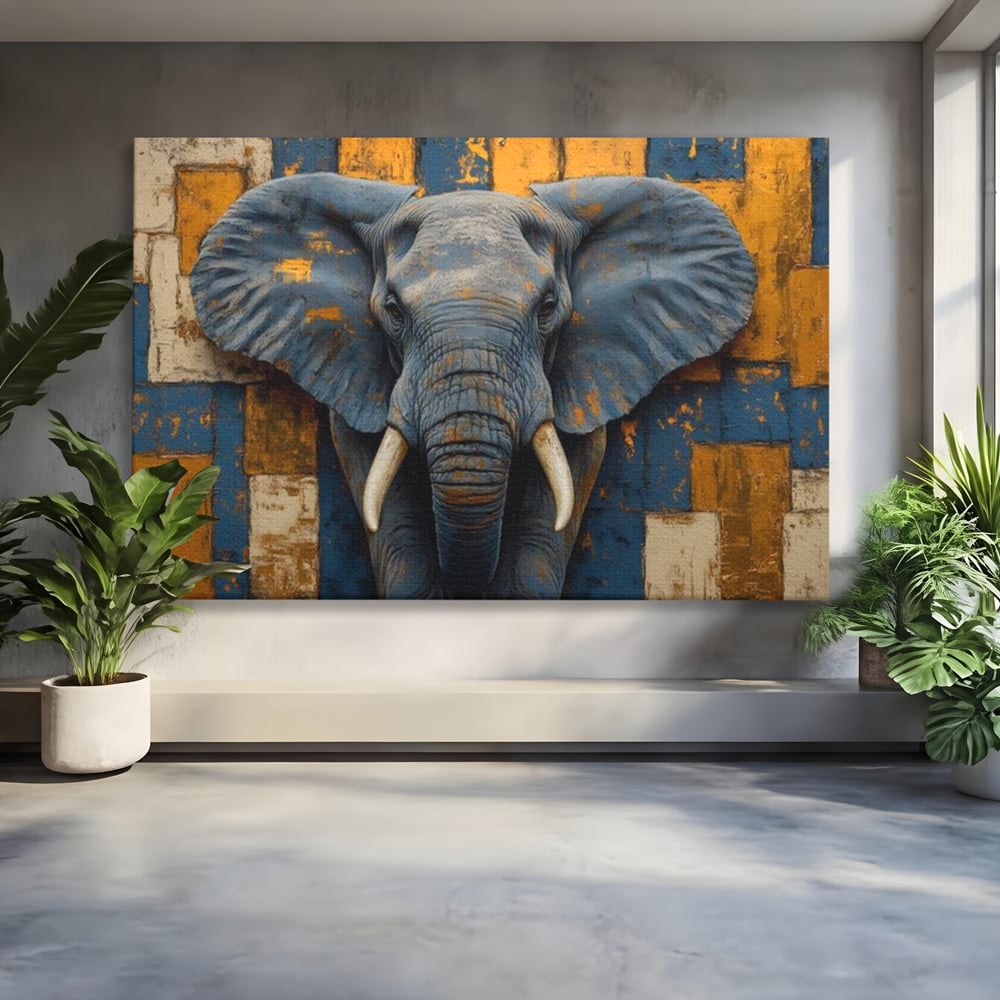 Premium-Leinwandkunst, LuxCanva® M1304, Story Layers, Textur, Malerei, Realistisch, Tier, Elefant, Urban, Linien, Afrikanisch, Moderne Kunst, Büro, Wohnen, Kinderzimmer