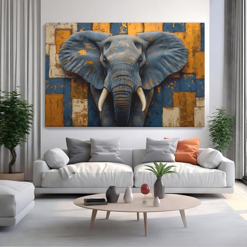 Premium-Leinwandkunst, LuxCanva® M1304, Story Layers, Textur, Malerei, Realistisch, Tier, Elefant, Urban, Linien, Afrikanisch, Moderne Kunst, Büro, Wohnen, Kinderzimmer