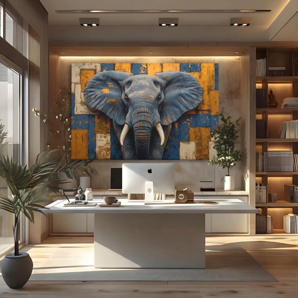 Premium-Leinwandkunst, LuxCanva® M1304, Story Layers, Textur, Malerei, Realistisch, Tier, Elefant, Urban, Linien, Afrikanisch, Moderne Kunst, Büro, Wohnen, Kinderzimmer
