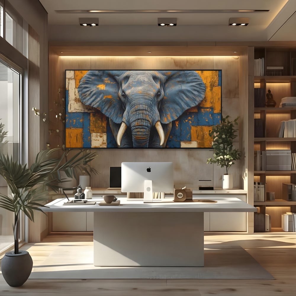 Premium-Leinwandkunst, LuxCanva® M1304, Story Layers, Textur, Malerei, Realistisch, Tier, Elefant, Urban, Linien, Afrikanisch, Moderne Kunst, Büro, Wohnen, Kinderzimmer