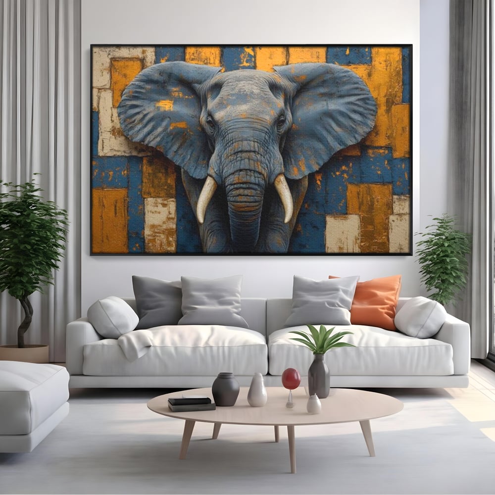 Premium-Leinwandkunst, LuxCanva® M1304, Story Layers, Textur, Malerei, Realistisch, Tier, Elefant, Urban, Linien, Afrikanisch, Moderne Kunst, Büro, Wohnen, Kinderzimmer
