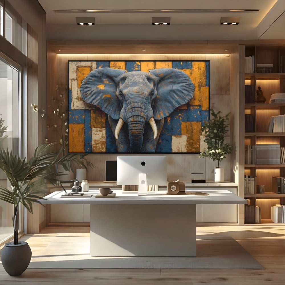 Premium-Leinwandkunst, LuxCanva® M1304, Story Layers, Textur, Malerei, Realistisch, Tier, Elefant, Urban, Linien, Afrikanisch, Moderne Kunst, Büro, Wohnen, Kinderzimmer