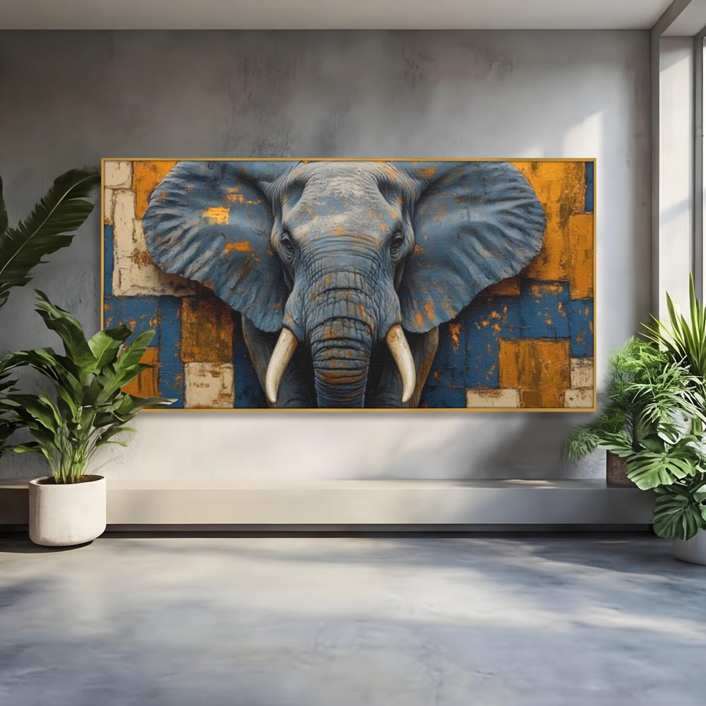 Premium-Leinwandkunst, LuxCanva® M1304, Story Layers, Textur, Malerei, Realistisch, Tier, Elefant, Urban, Linien, Afrikanisch, Moderne Kunst, Büro, Wohnen, Kinderzimmer