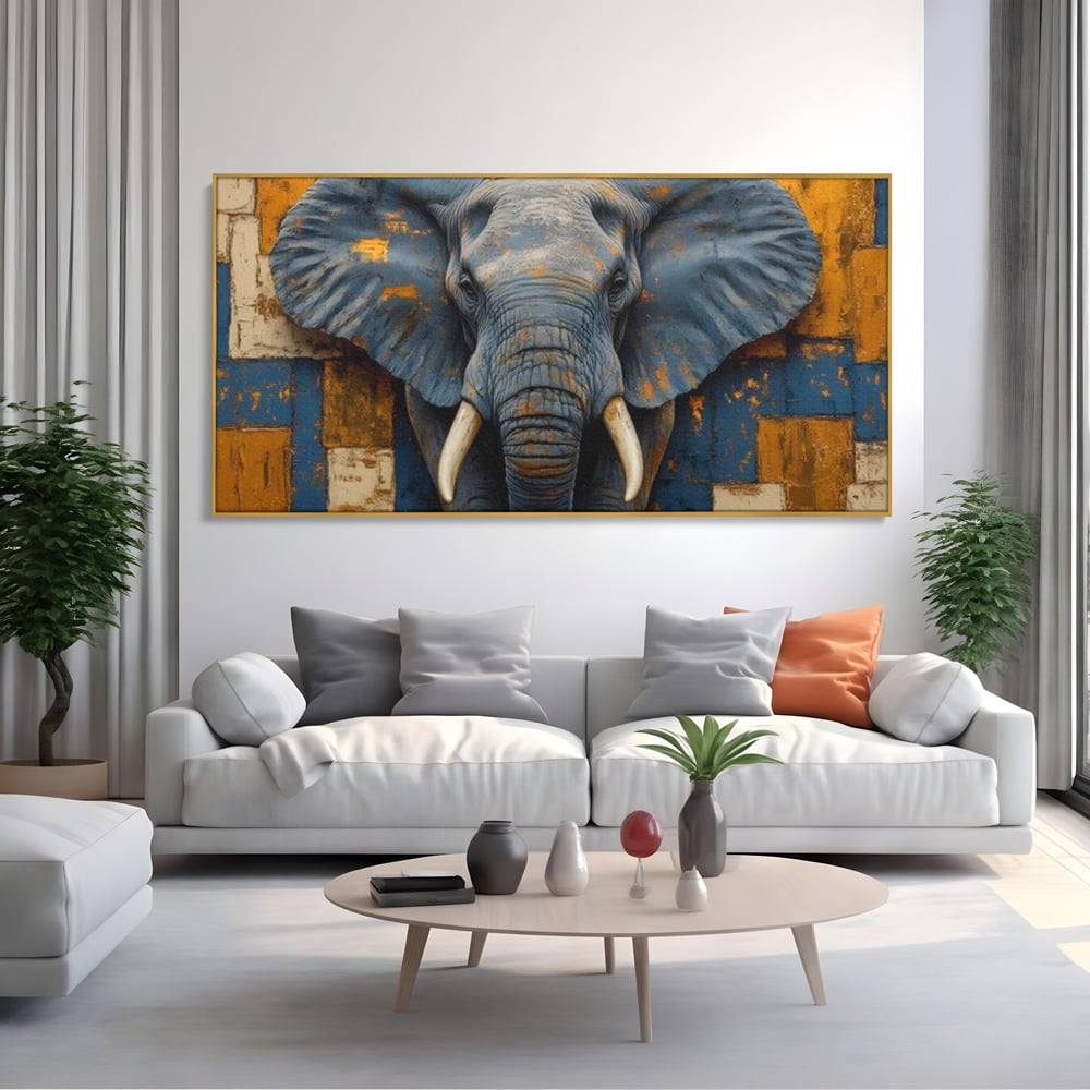 Premium-Leinwandkunst, LuxCanva® M1304, Story Layers, Textur, Malerei, Realistisch, Tier, Elefant, Urban, Linien, Afrikanisch, Moderne Kunst, Büro, Wohnen, Kinderzimmer