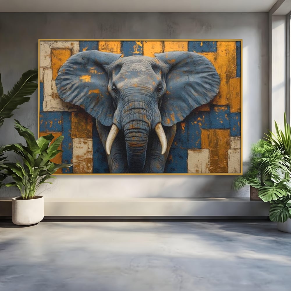 Premium-Leinwandkunst, LuxCanva® M1304, Story Layers, Textur, Malerei, Realistisch, Tier, Elefant, Urban, Linien, Afrikanisch, Moderne Kunst, Büro, Wohnen, Kinderzimmer