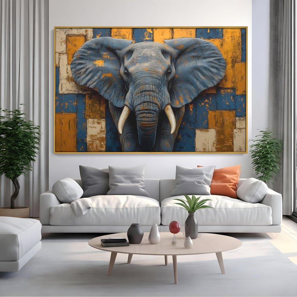 Premium-Leinwandkunst, LuxCanva® M1304, Story Layers, Textur, Malerei, Realistisch, Tier, Elefant, Urban, Linien, Afrikanisch, Moderne Kunst, Büro, Wohnen, Kinderzimmer