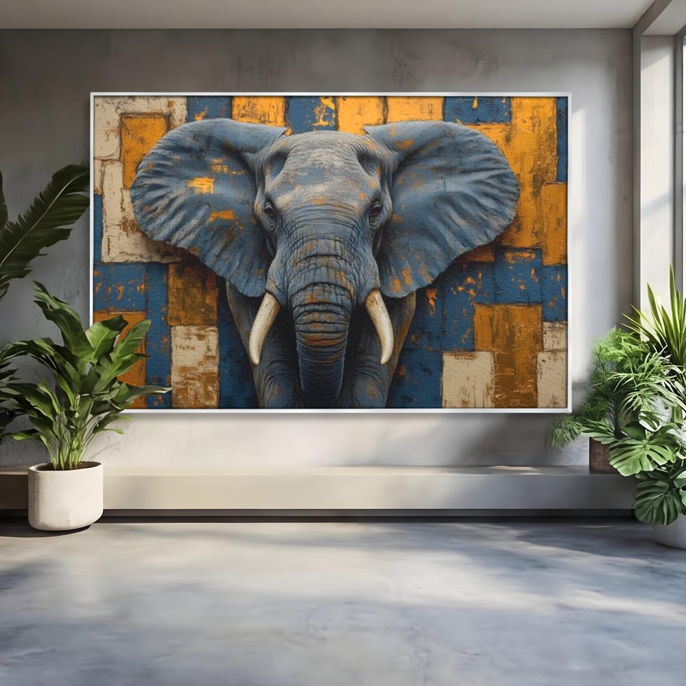 Premium-Leinwandkunst, LuxCanva® M1304, Story Layers, Textur, Malerei, Realistisch, Tier, Elefant, Urban, Linien, Afrikanisch, Moderne Kunst, Büro, Wohnen, Kinderzimmer
