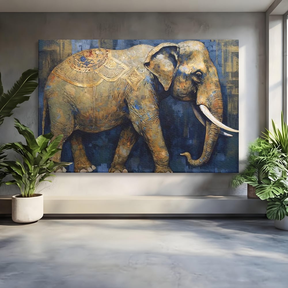 Leinwand Wandbilder Premium, LuxCanva® M1305, Orientalischer Tanz, Heilig, Talisman, Symbole, Elefant, Gold, Profil, Geist, Künstlerisch, Fang, Kultur, Tier, Büro, Wohnen, Wohnzimmer, Kinderzimmer