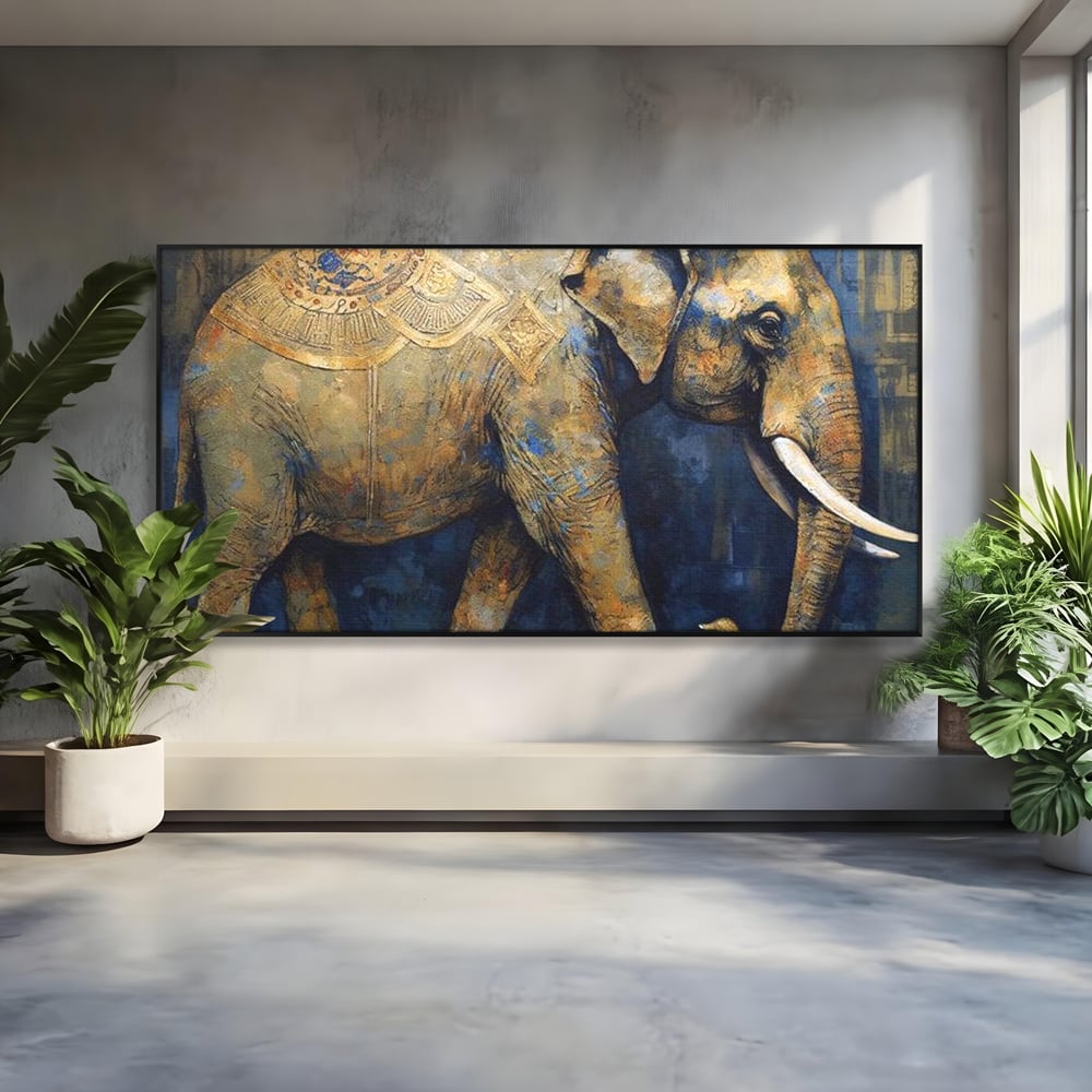 Leinwand Wandbilder Premium, LuxCanva® M1305, Orientalischer Tanz, Heilig, Talisman, Symbole, Elefant, Gold, Profil, Geist, Künstlerisch, Fang, Kultur, Tier, Büro, Wohnen, Wohnzimmer, Kinderzimmer