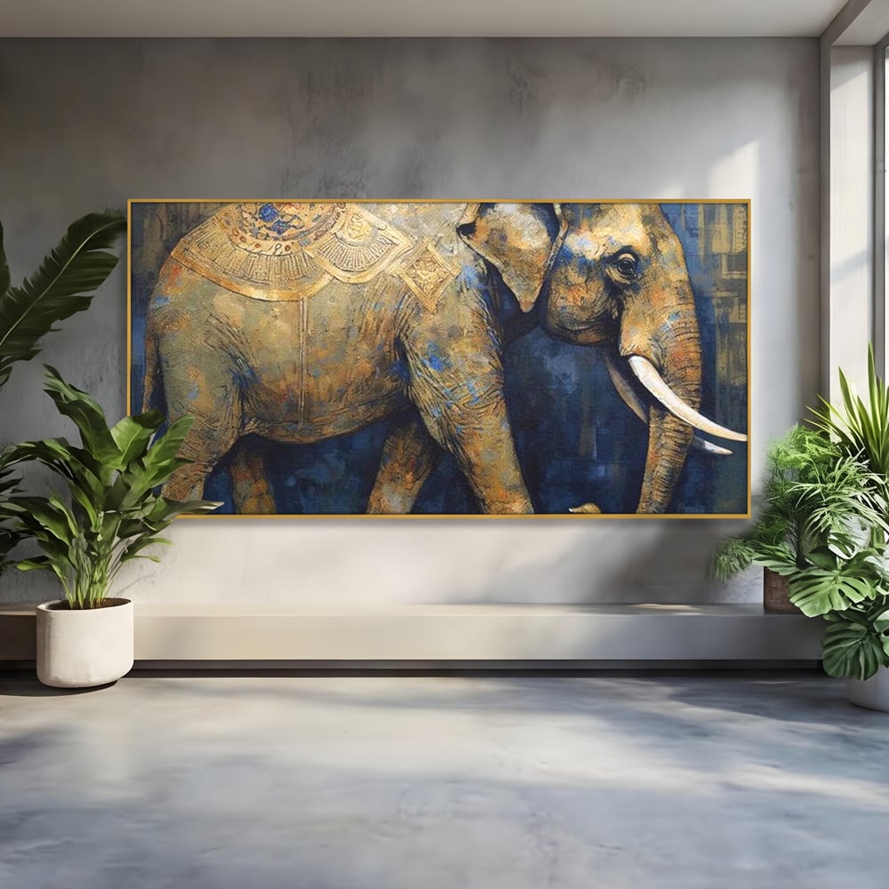 Leinwand Wandbilder Premium, LuxCanva® M1305, Orientalischer Tanz, Heilig, Talisman, Symbole, Elefant, Gold, Profil, Geist, Künstlerisch, Fang, Kultur, Tier, Büro, Wohnen, Wohnzimmer, Kinderzimmer