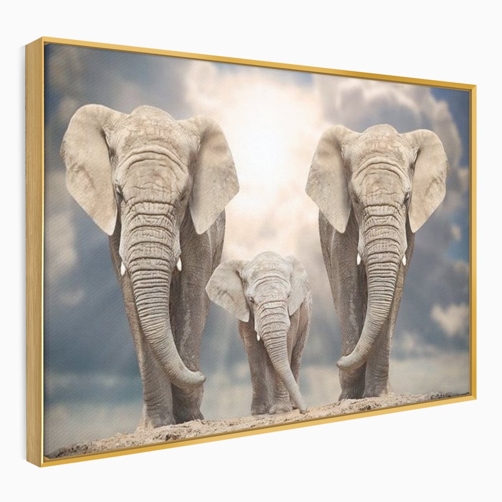 Leinwand Wandkunst Canvas Wandkunst Premium, LuxCanva® M1306, Weiß F Stoßzähne, Gruppe, Licht, Elefanten, Natur, Sonnenaufgang, Erde, Straße, Bewegung, Familie, Huhn, Büro, Wohnen, Wohnzimmer, Kinderzimmer