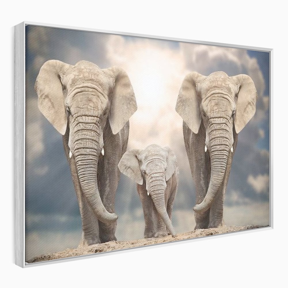 Leinwand Wandkunst Canvas Wandkunst Premium, LuxCanva® M1306, Weiß F Stoßzähne, Gruppe, Licht, Elefanten, Natur, Sonnenaufgang, Erde, Straße, Bewegung, Familie, Huhn, Büro, Wohnen, Wohnzimmer, Kinderzimmer