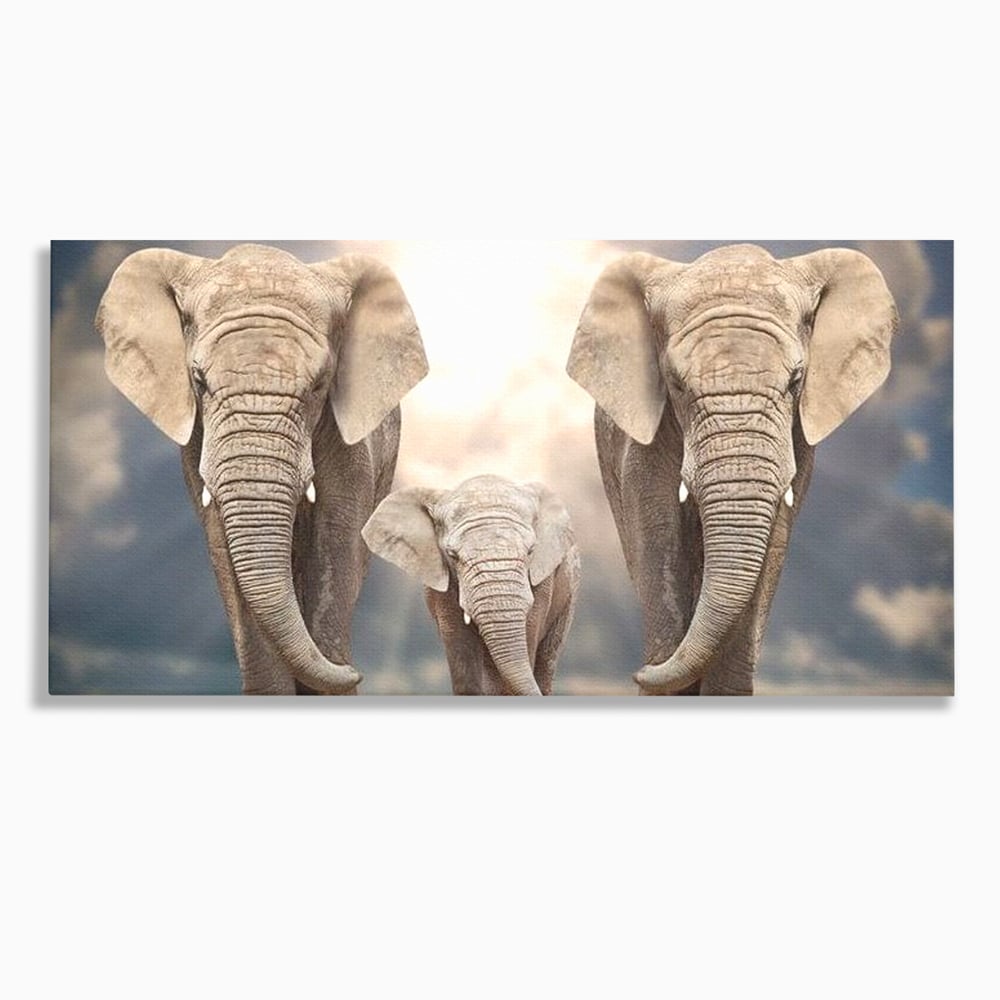Leinwand Wandkunst Canvas Wandkunst Premium, LuxCanva® M1306, Weiß F Stoßzähne, Gruppe, Licht, Elefanten, Natur, Sonnenaufgang, Erde, Straße, Bewegung, Familie, Huhn, Büro, Wohnen, Wohnzimmer, Kinderzimmer