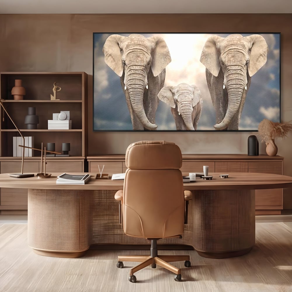 Leinwand Wandkunst Canvas Wandkunst Premium, LuxCanva® M1306, Weiß F Stoßzähne, Gruppe, Licht, Elefanten, Natur, Sonnenaufgang, Erde, Straße, Bewegung, Familie, Huhn, Büro, Wohnen, Wohnzimmer, Kinderzimmer