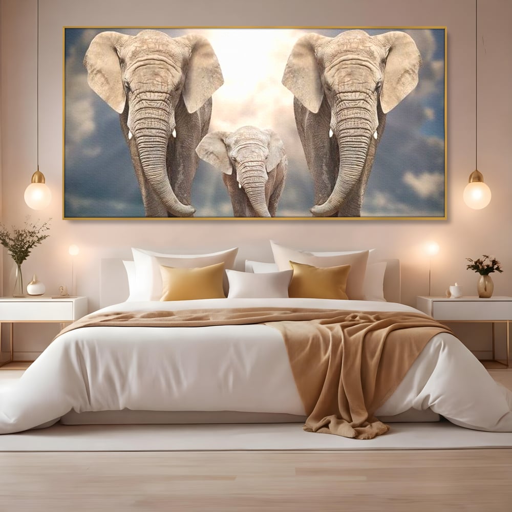 Leinwand Wandkunst Canvas Wandkunst Premium, LuxCanva® M1306, Weiß F Stoßzähne, Gruppe, Licht, Elefanten, Natur, Sonnenaufgang, Erde, Straße, Bewegung, Familie, Huhn, Büro, Wohnen, Wohnzimmer, Kinderzimmer