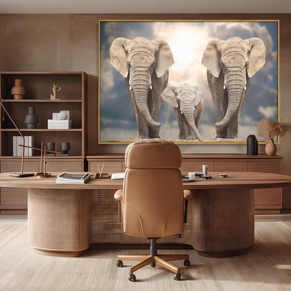 Leinwand Wandkunst Canvas Wandkunst Premium, LuxCanva® M1306, Weiß F Stoßzähne, Gruppe, Licht, Elefanten, Natur, Sonnenaufgang, Erde, Straße, Bewegung, Familie, Huhn, Büro, Wohnen, Wohnzimmer, Kinderzimmer