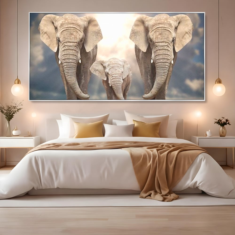 Leinwand Wandkunst Canvas Wandkunst Premium, LuxCanva® M1306, Weiß F Stoßzähne, Gruppe, Licht, Elefanten, Natur, Sonnenaufgang, Erde, Straße, Bewegung, Familie, Huhn, Büro, Wohnen, Wohnzimmer, Kinderzimmer