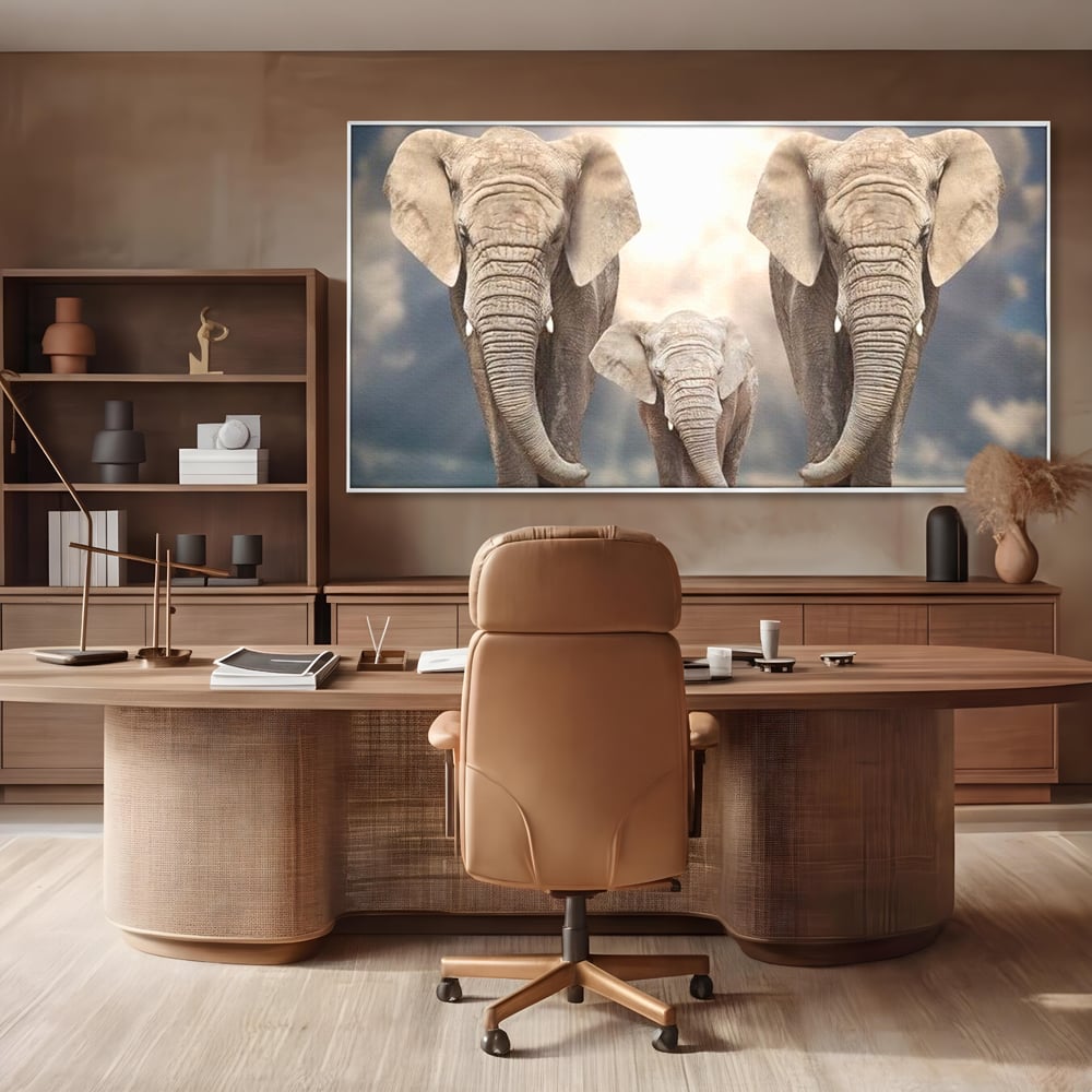 Leinwand Wandkunst Canvas Wandkunst Premium, LuxCanva® M1306, Weiß F Stoßzähne, Gruppe, Licht, Elefanten, Natur, Sonnenaufgang, Erde, Straße, Bewegung, Familie, Huhn, Büro, Wohnen, Wohnzimmer, Kinderzimmer