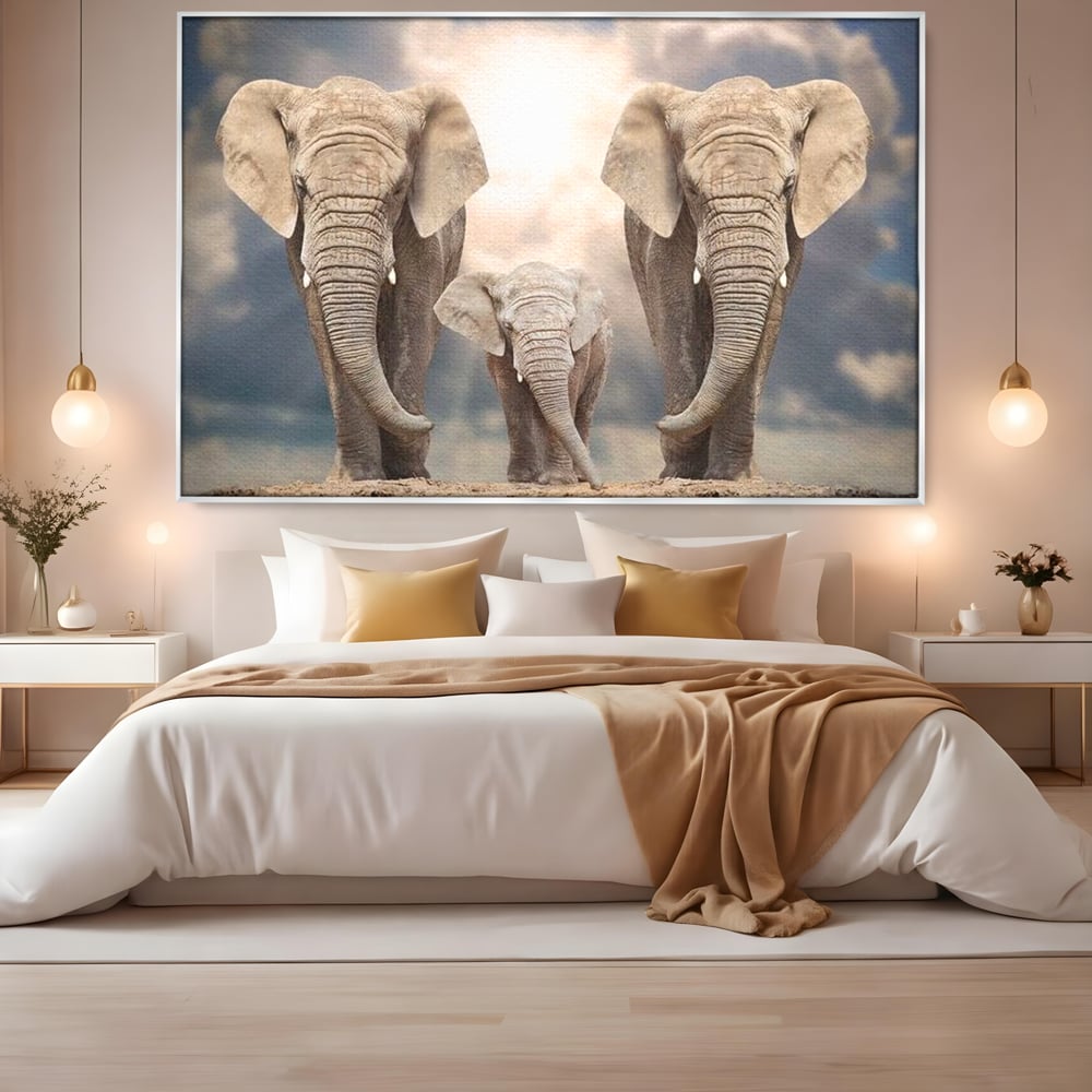 Leinwand Wandkunst Canvas Wandkunst Premium, LuxCanva® M1306, Weiß F Stoßzähne, Gruppe, Licht, Elefanten, Natur, Sonnenaufgang, Erde, Straße, Bewegung, Familie, Huhn, Büro, Wohnen, Wohnzimmer, Kinderzimmer