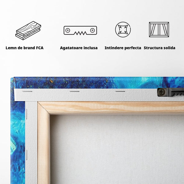 Tablou Canvas Premium, LuxCanva® M1307, Calatorie in Jungla Magica,Albastru, Abstract, Familie, Culori Vibrante, Elefanti, Pictura, Magie, Poveste, Exotic, Birou, Living, Camera Copil
