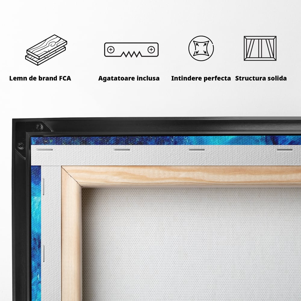 Tablou Canvas Premium, LuxCanva® M1307, Calatorie in Jungla Magica,Albastru, Abstract, Familie, Culori Vibrante, Elefanti, Pictura, Magie, Poveste, Exotic, Birou, Living, Camera Copil