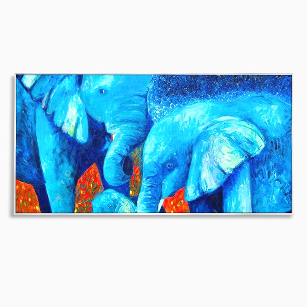Tablou Canvas Premium, LuxCanva® M1307, Calatorie in Jungla Magica,Albastru, Abstract, Familie, Culori Vibrante, Elefanti, Pictura, Magie, Poveste, Exotic, Birou, Living, Camera Copil
