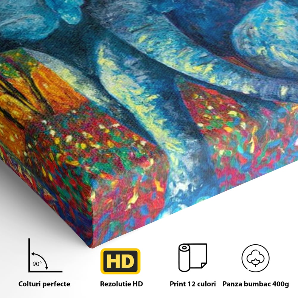 Leinwandbilder Premium, LuxCanva® M1309, Jungle Stories , Mehrfarbig, Expressionismus, Elefanten, Natur, Dschungel, Tropisch, Savanne, Wärme, Kontrast, Büro, Wohnen, Kinderzimmer