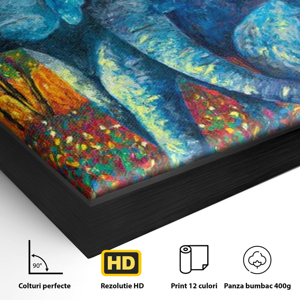 Leinwandbilder Premium, LuxCanva® M1309, Jungle Stories , Mehrfarbig, Expressionismus, Elefanten, Natur, Dschungel, Tropisch, Savanne, Wärme, Kontrast, Büro, Wohnen, Kinderzimmer