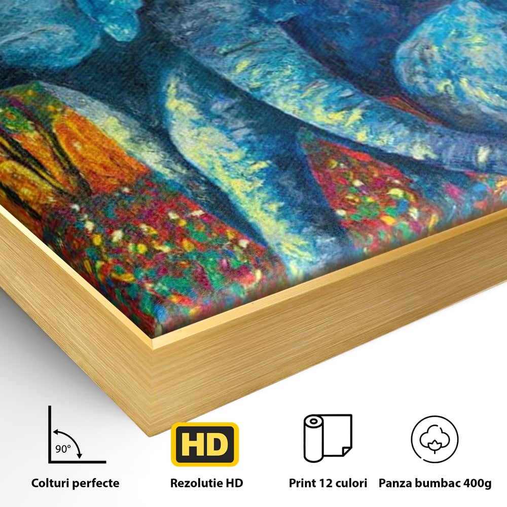 Leinwandbilder Premium, LuxCanva® M1309, Jungle Stories , Mehrfarbig, Expressionismus, Elefanten, Natur, Dschungel, Tropisch, Savanne, Wärme, Kontrast, Büro, Wohnen, Kinderzimmer