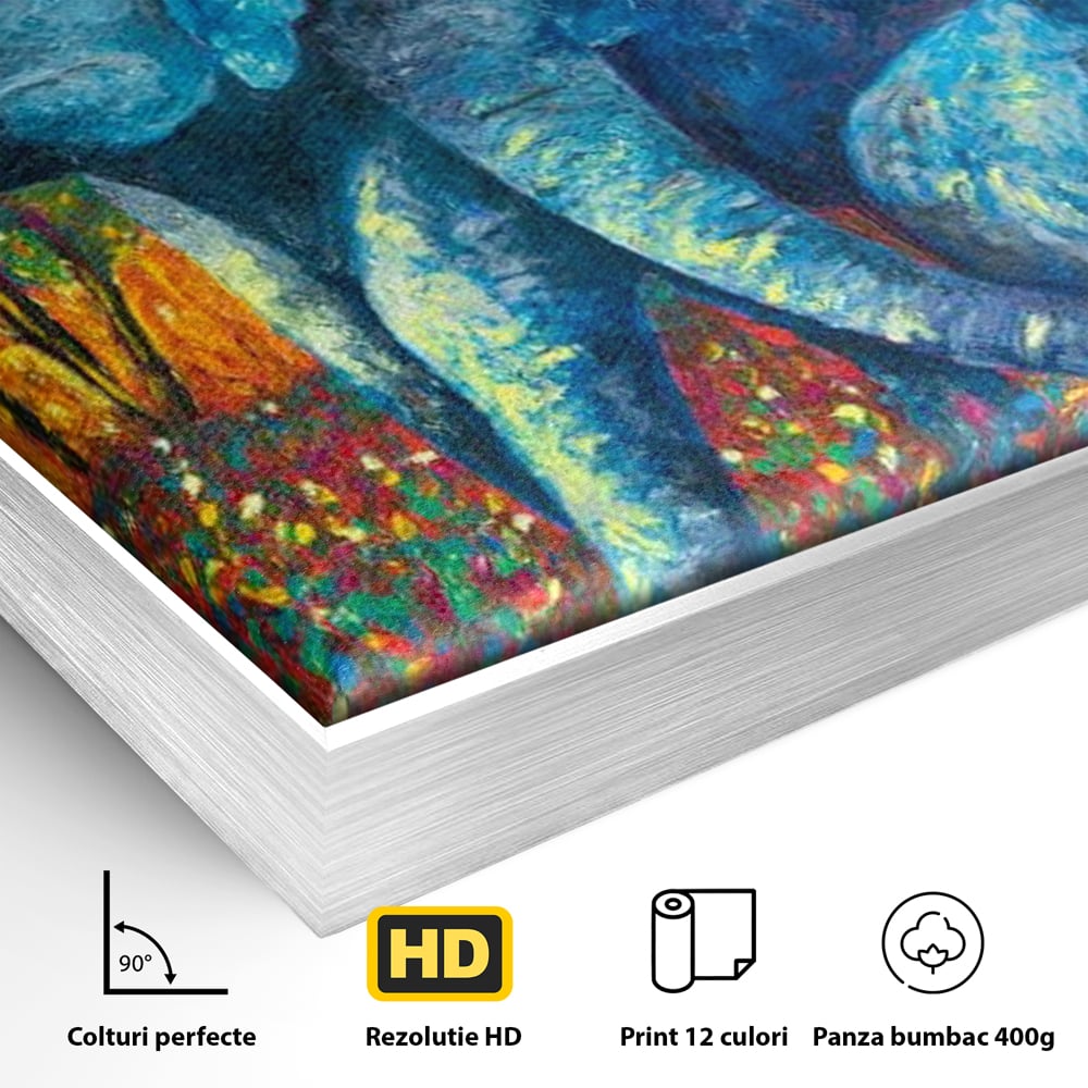 Leinwandbilder Premium, LuxCanva® M1309, Jungle Stories , Mehrfarbig, Expressionismus, Elefanten, Natur, Dschungel, Tropisch, Savanne, Wärme, Kontrast, Büro, Wohnen, Kinderzimmer
