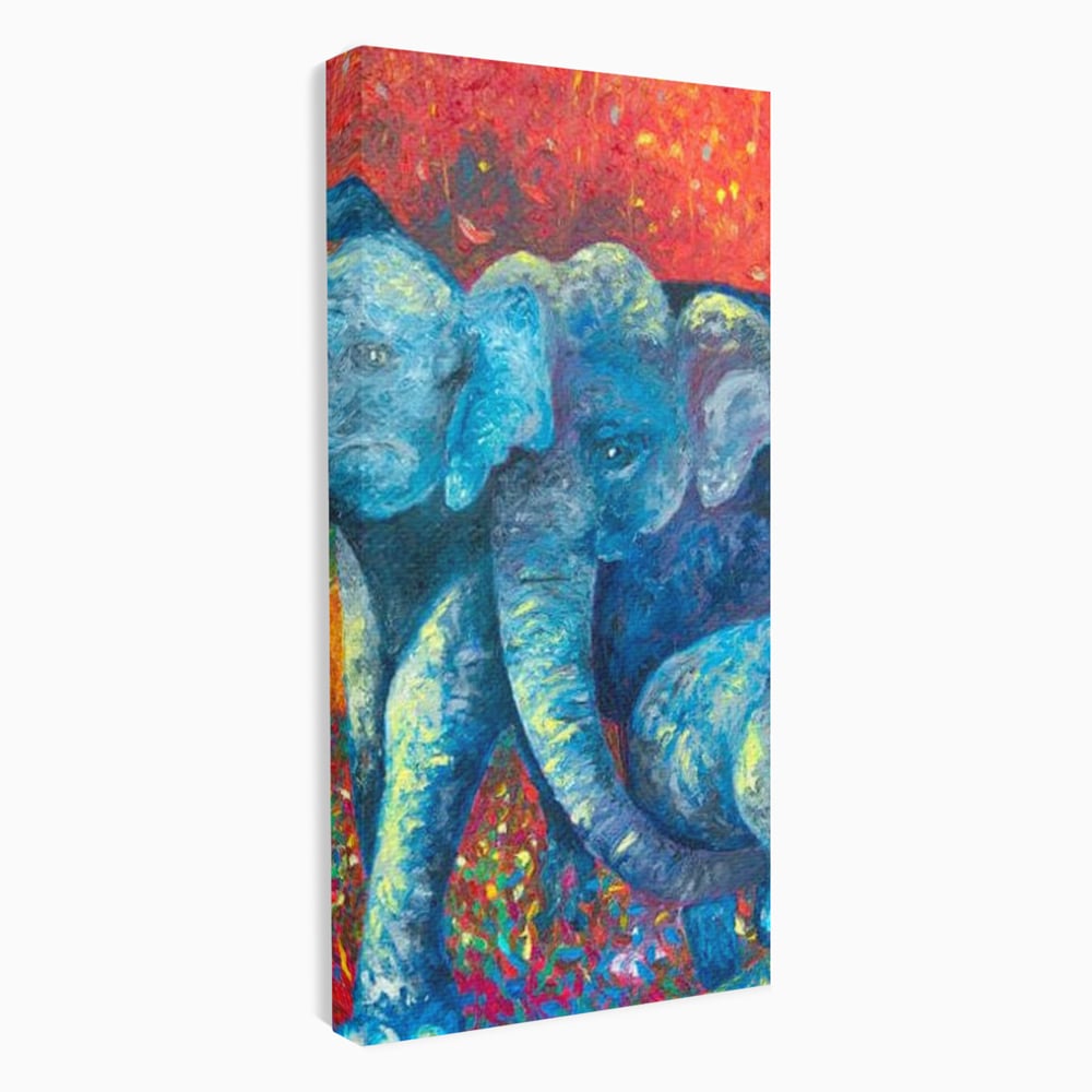 Leinwandbilder Premium, LuxCanva® M1309, Jungle Stories , Mehrfarbig, Expressionismus, Elefanten, Natur, Dschungel, Tropisch, Savanne, Wärme, Kontrast, Büro, Wohnen, Kinderzimmer