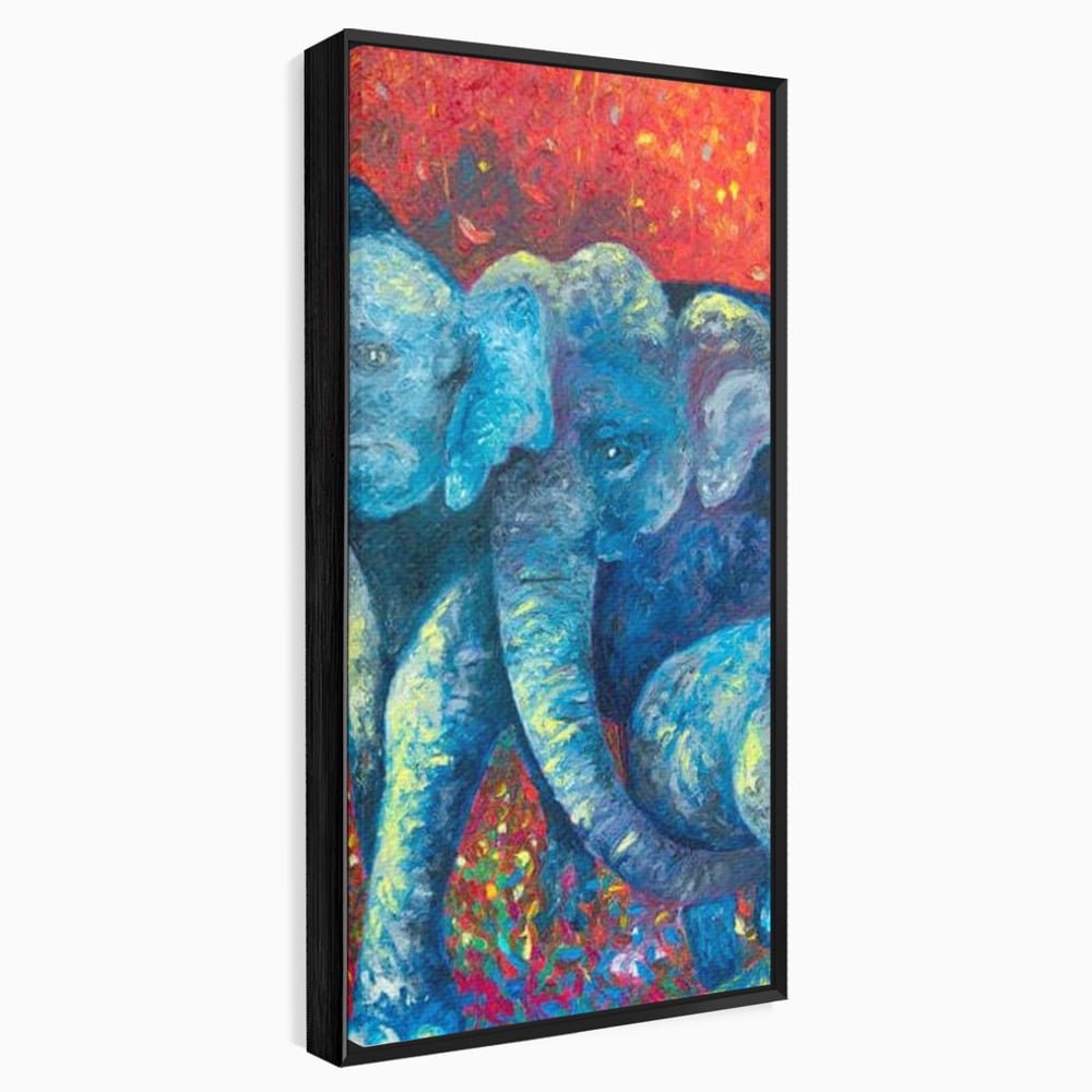 Leinwandbilder Premium, LuxCanva® M1309, Jungle Stories , Mehrfarbig, Expressionismus, Elefanten, Natur, Dschungel, Tropisch, Savanne, Wärme, Kontrast, Büro, Wohnen, Kinderzimmer