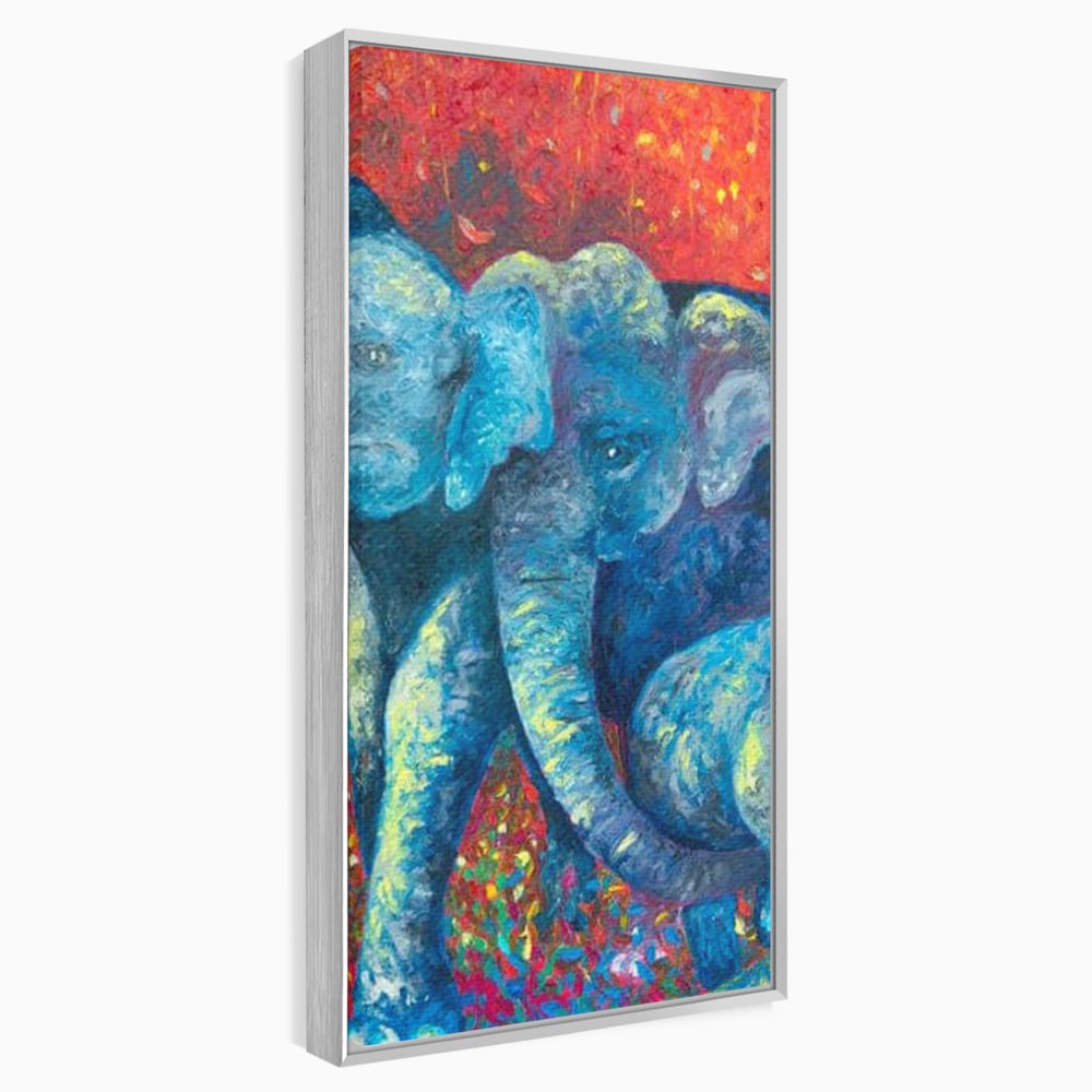 Leinwandbilder Premium, LuxCanva® M1309, Jungle Stories , Mehrfarbig, Expressionismus, Elefanten, Natur, Dschungel, Tropisch, Savanne, Wärme, Kontrast, Büro, Wohnen, Kinderzimmer