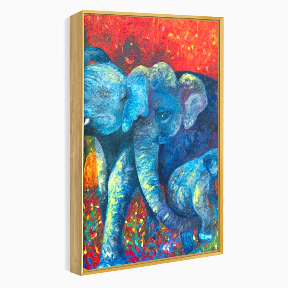 Leinwandbilder Premium, LuxCanva® M1309, Jungle Stories , Mehrfarbig, Expressionismus, Elefanten, Natur, Dschungel, Tropisch, Savanne, Wärme, Kontrast, Büro, Wohnen, Kinderzimmer