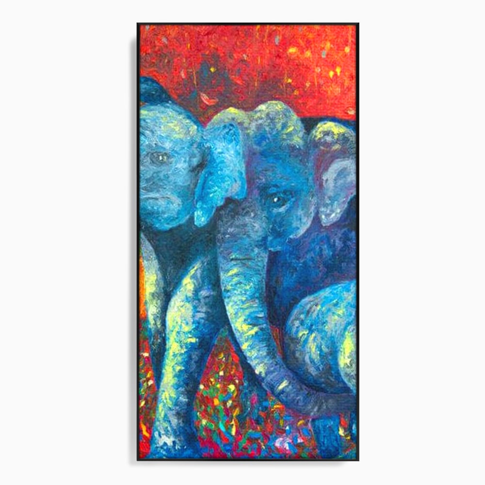 Leinwandbilder Premium, LuxCanva® M1309, Jungle Stories , Mehrfarbig, Expressionismus, Elefanten, Natur, Dschungel, Tropisch, Savanne, Wärme, Kontrast, Büro, Wohnen, Kinderzimmer