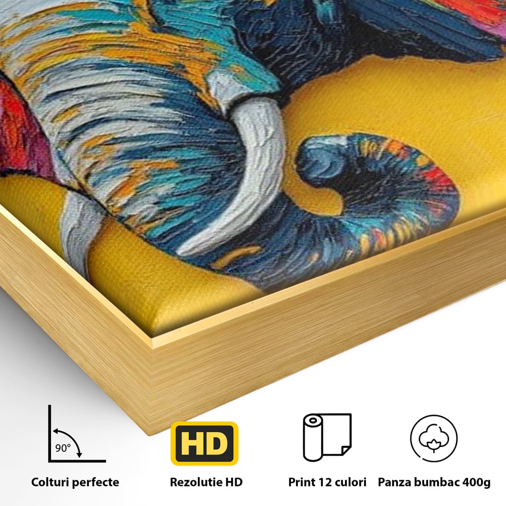 Tablou Canvas Premium, LuxCanva® M1311, Reverie Exotica, Pictura, Elefant, Fluturi, Aripi, Cromatic, Vesel, Portret, Profil, Texturat, Culori Vibrante, Birou, Living, Camera Copil