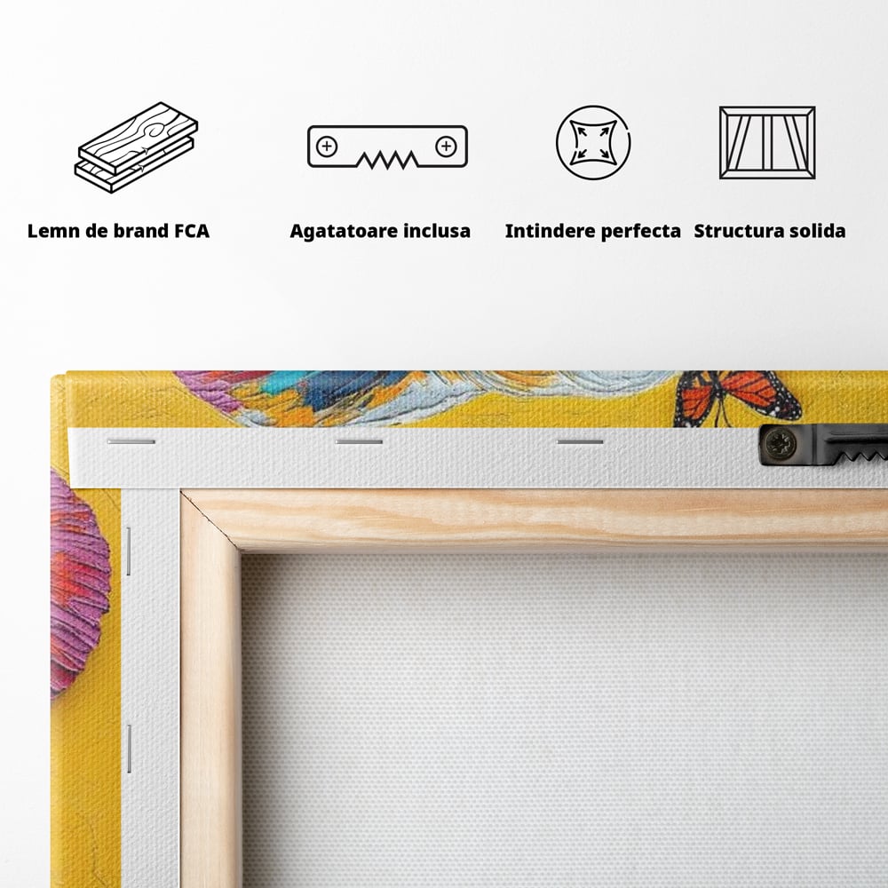 Tablou Canvas Premium, LuxCanva® M1311, Reverie Exotica, Pictura, Elefant, Fluturi, Aripi, Cromatic, Vesel, Portret, Profil, Texturat, Culori Vibrante, Birou, Living, Camera Copil