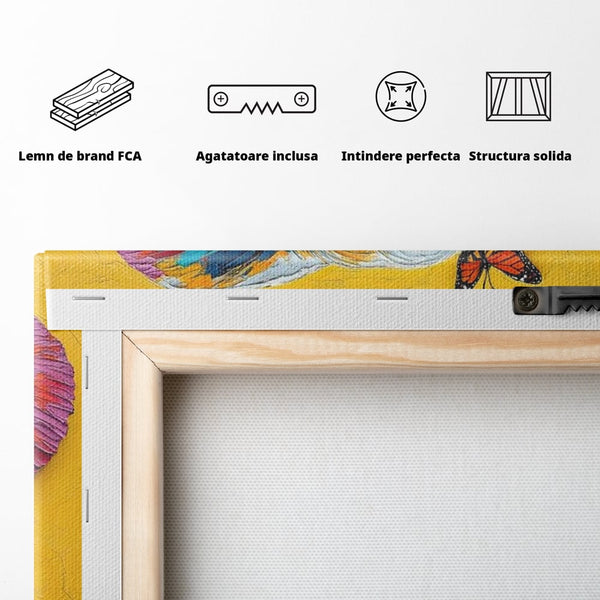 Tablou Canvas Premium, LuxCanva® M1311, Reverie Exotica, Pictura, Elefant, Fluturi, Aripi, Cromatic, Vesel, Portret, Profil, Texturat, Culori Vibrante, Birou, Living, Camera Copil