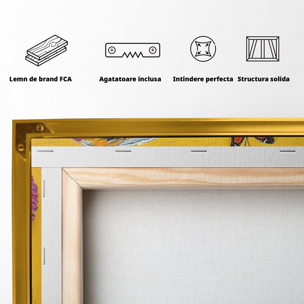 Tablou Canvas Premium, LuxCanva® M1311, Reverie Exotica, Pictura, Elefant, Fluturi, Aripi, Cromatic, Vesel, Portret, Profil, Texturat, Culori Vibrante, Birou, Living, Camera Copil