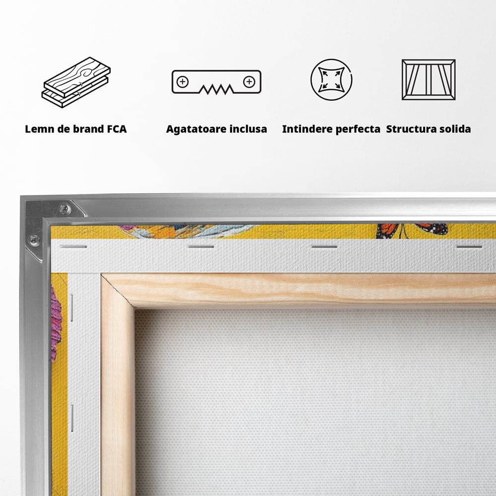 Tablou Canvas Premium, LuxCanva® M1311, Reverie Exotica, Pictura, Elefant, Fluturi, Aripi, Cromatic, Vesel, Portret, Profil, Texturat, Culori Vibrante, Birou, Living, Camera Copil