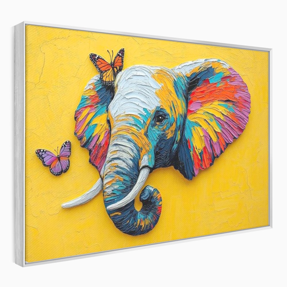 Tablou Canvas Premium, LuxCanva® M1311, Reverie Exotica, Pictura, Elefant, Fluturi, Aripi, Cromatic, Vesel, Portret, Profil, Texturat, Culori Vibrante, Birou, Living, Camera Copil