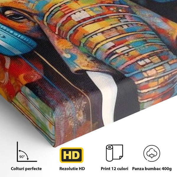 Leinwand Wandbilder Premium, LuxCanva® M1312, Savannah Melody, Funky, Rhythmus, Musik, Elefant, Truhe, Abstrakt, Abstrakt, Malerei, Graffiti, Urban, Tribal, Bunt, Modern, Urban, Büro, Wohnen, Kinderzimmer